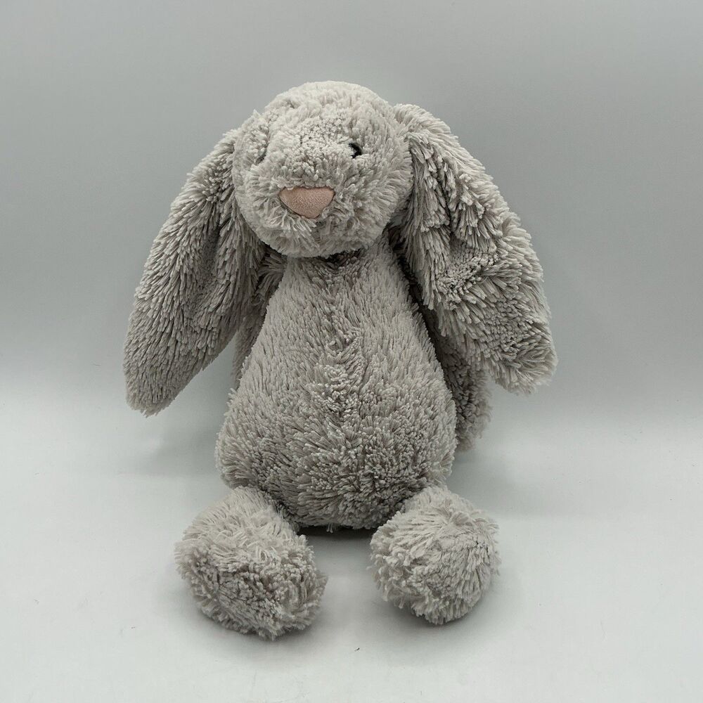 Jellycat Bashful Bunny Gray Rabbit Plush Stuffed Animal Long Ears 12” Retired